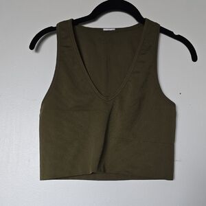 Athleta Olive Green V-Neck Crop Top